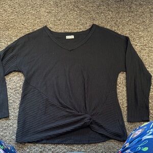 Maurices Black Textured V-Neck Long Sleeve Top